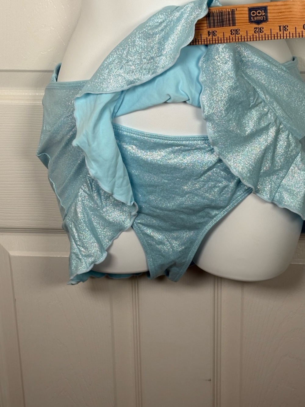 Frankie's Bikinis Light Blue Metallic Halter Bikini with Ruffle Skirt B22 - Picture 6 of 11